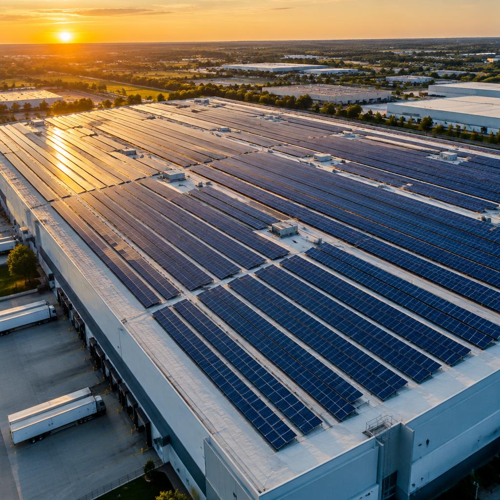 Veľká fotovoltická elektráreň na streche priemyselnej haly