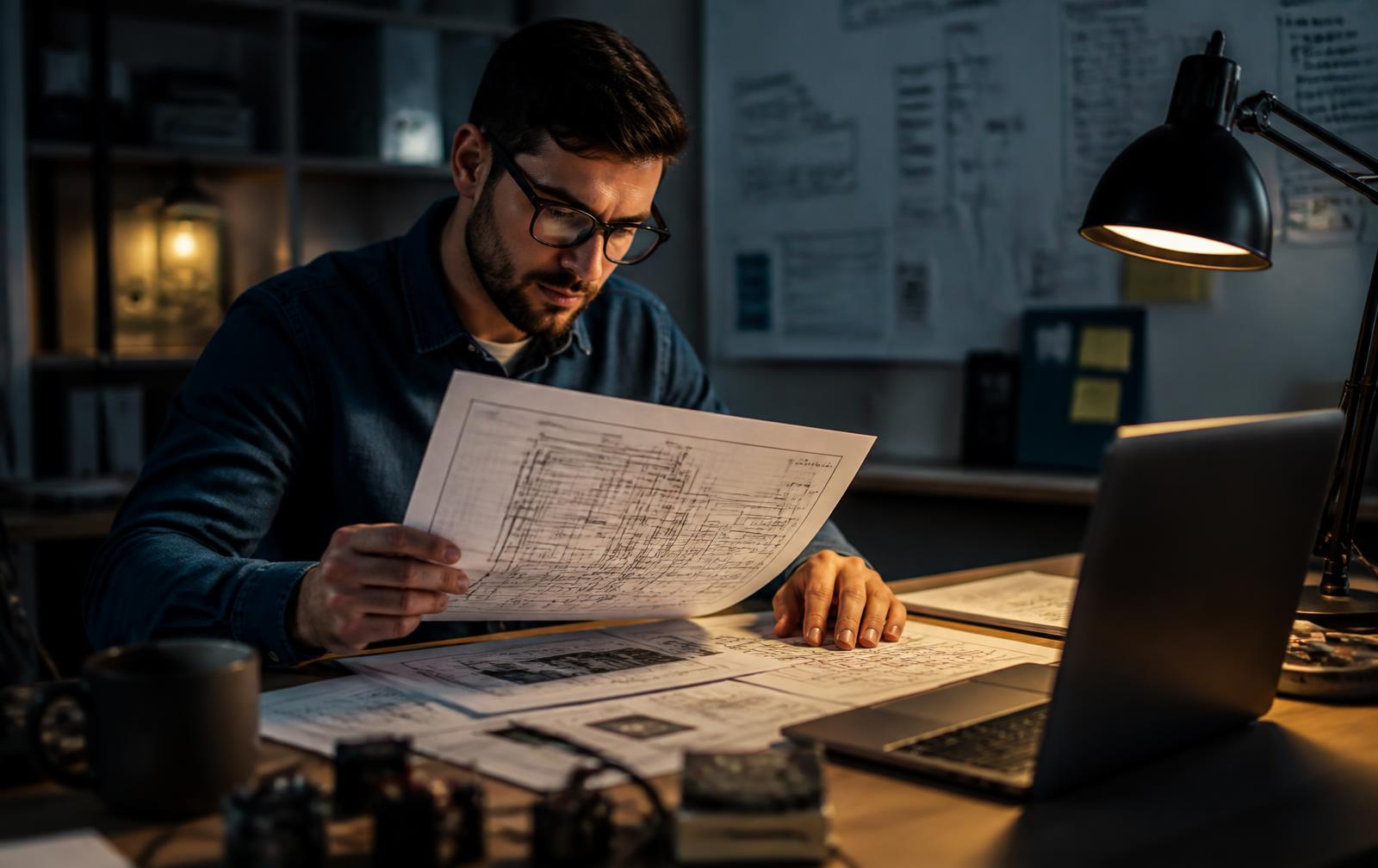Projektant nad výkresmi elektroinštalácie